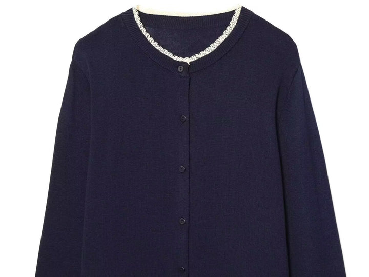 Damen Feinstrick-Cropped-Cardigan mit Spitzenbesatz und Rundhalsausschnitt Drune