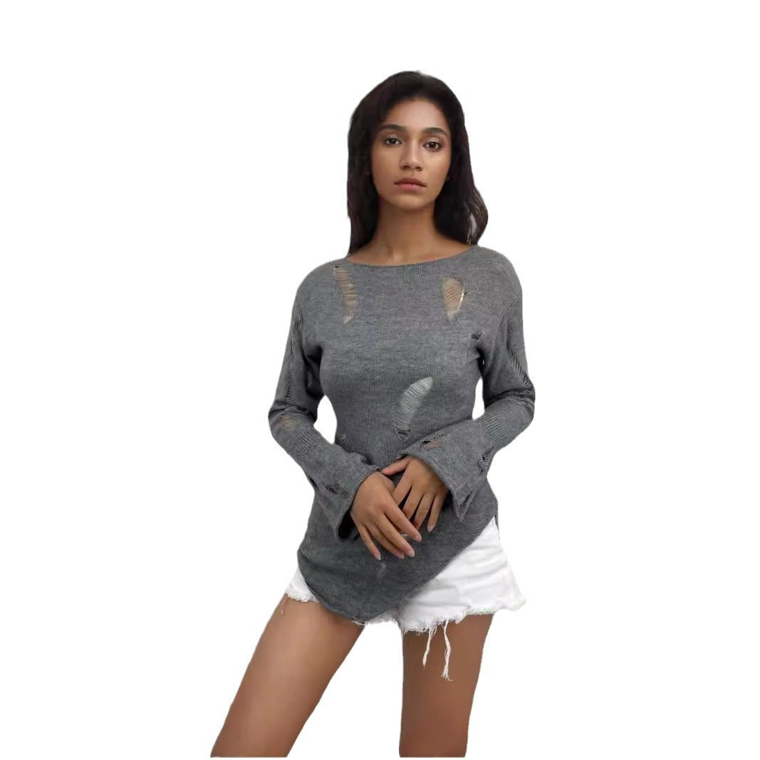 Damen Urbaner Rippstrickpullover mit distressed Details Drune