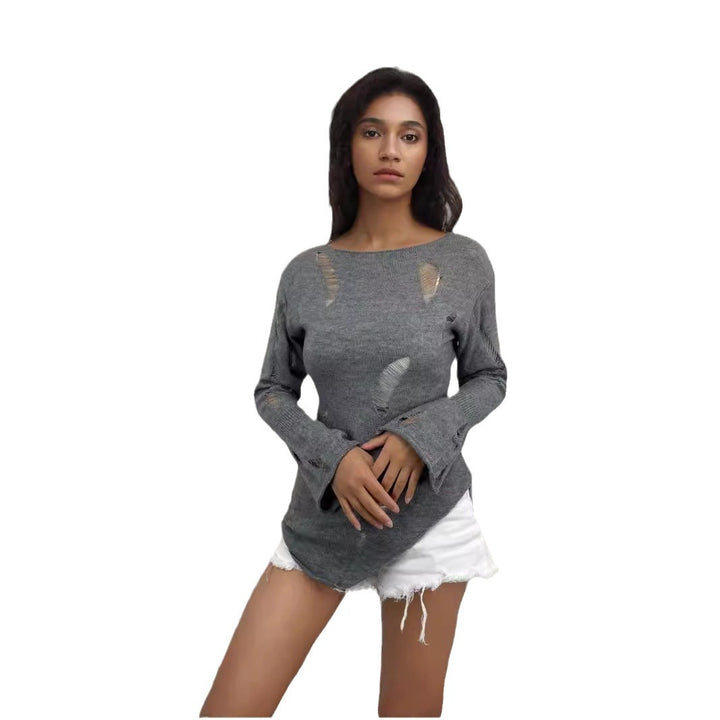 Damen Urbaner Rippstrickpullover mit distressed Details Drune
