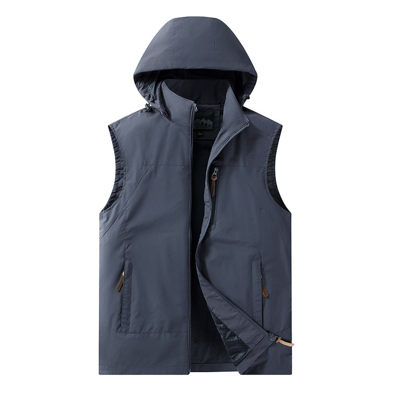Herren Leichte outdoor‑Weste mit Kapuze, atmungsaktivem Meshfutter und wasserabweisender Shell Drune