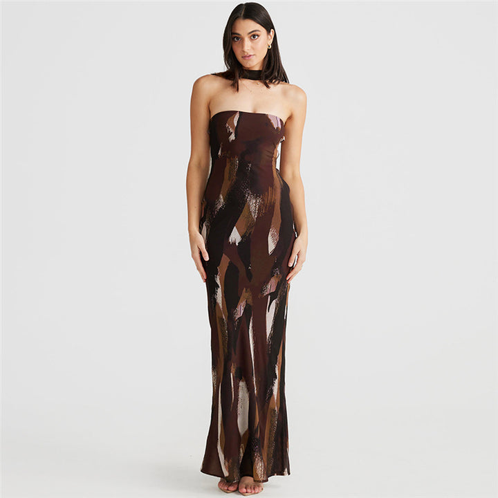 Damen Maxikleid mit schmalem Schnitt und elegantem Choker Drune