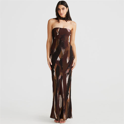 Damen Maxikleid mit schmalem Schnitt und elegantem Choker Drune