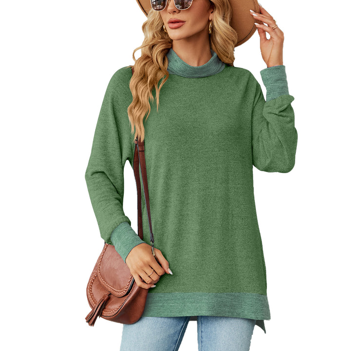 Damen Oversized Pullover mit hohem Kragen und Kontrastärmel Drune
