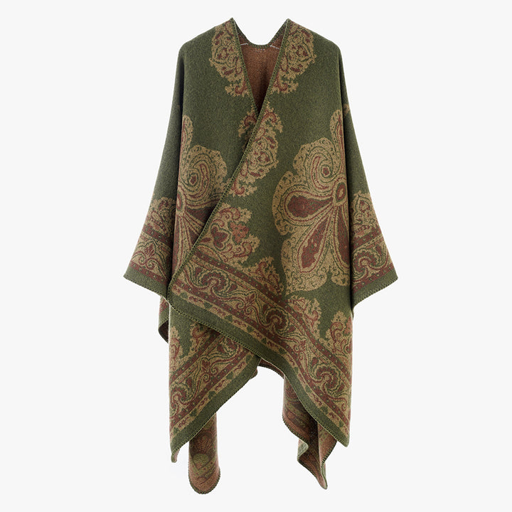 Damen Jacquard Überwurfcape aus feinem Strick mit Paisley-Bordüre Drune