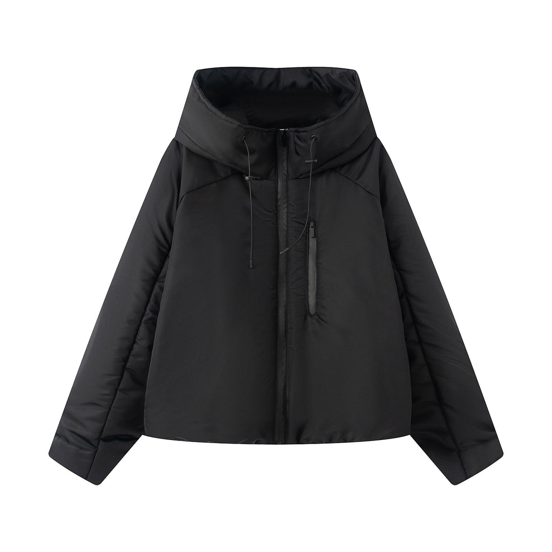 Damen nan kurz geschnittene Steppjacke mit hohem Stehkragen, weitem Funnel‑Hood und wasserabweisender Oberfläche Drune
