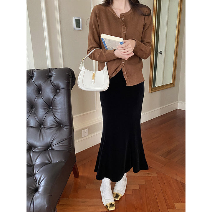 Damen elegante Strickjacke mit Knopfleiste Drune