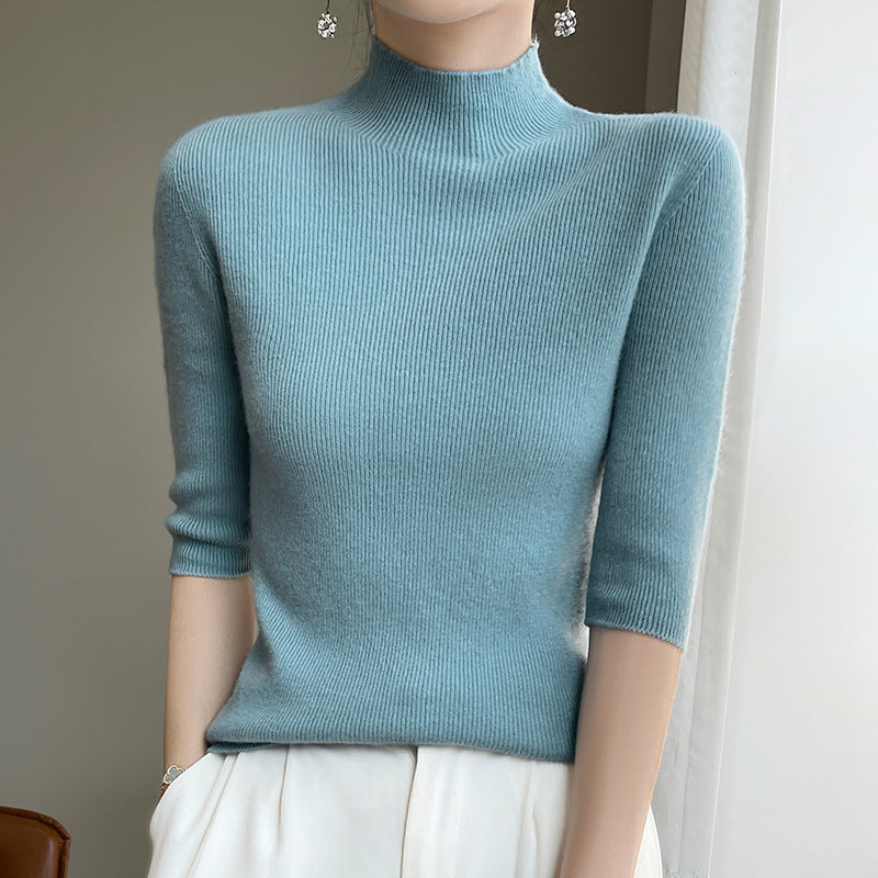 Damen Kurzarm-Mockneck-Pullover mit flauschiger Angora‑Optik Drune