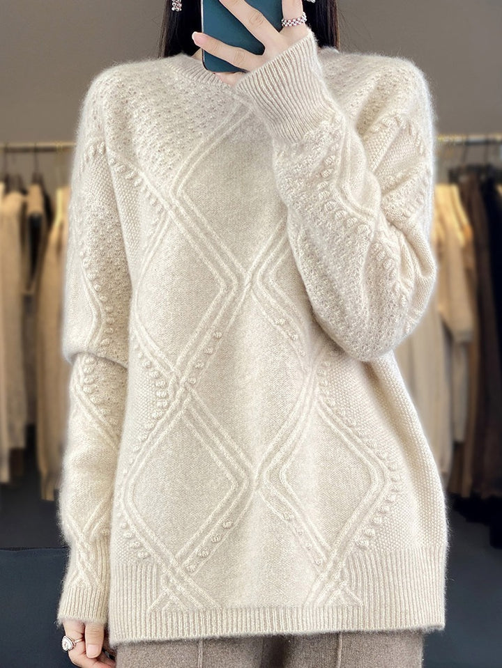 Damen Kuscheliger Mohair‑Look Oversize‑Pullover mit Rautenstruktur und Noppen‑Details Drune