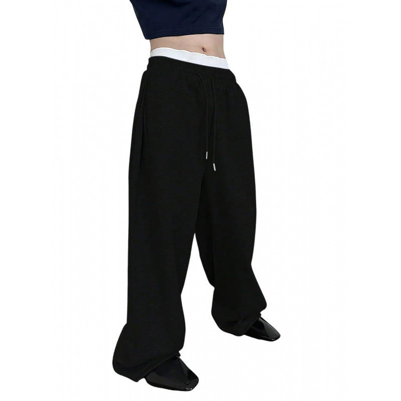 Damen nan weite Oversize Jogginghose mit tiefem Schritt, elastischem Bund und Kordelzug Drune