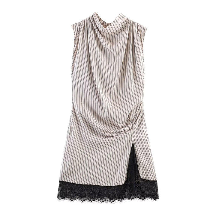 Damen elegantes Kleid mit transparentem Spitzenrand Drune