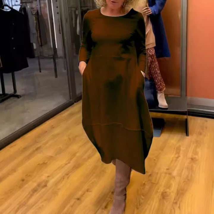 Damen nan asymmetrisches Ballonkleid mit dreiviertelärmeln, seitlichen Eingrifftaschen und fließendem Zipfelsaum Drune