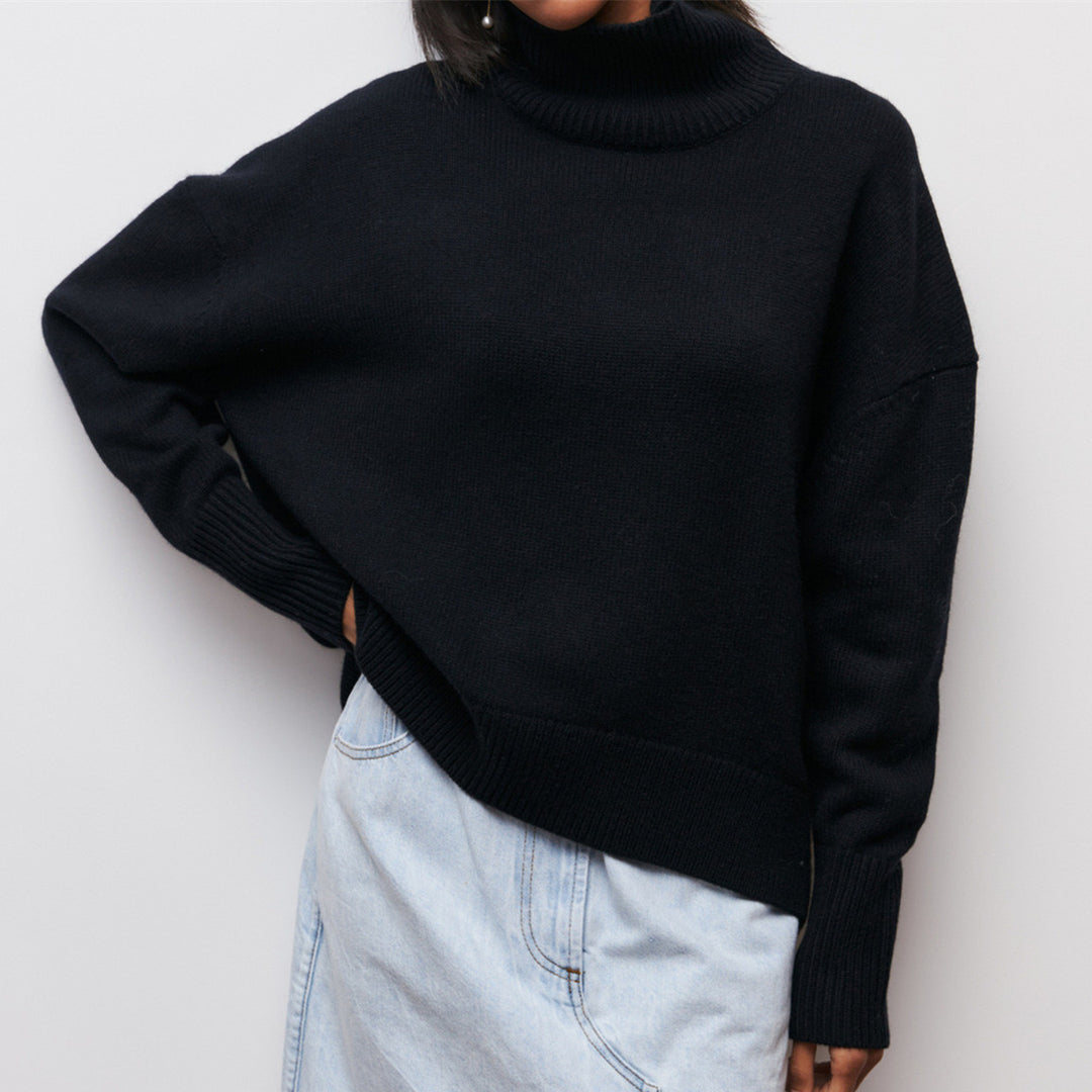 Damen Kuscheliger Oversize Rollkragenpullover mit verdeckten Seitenschlitzen und extra langem Rippbund Drune