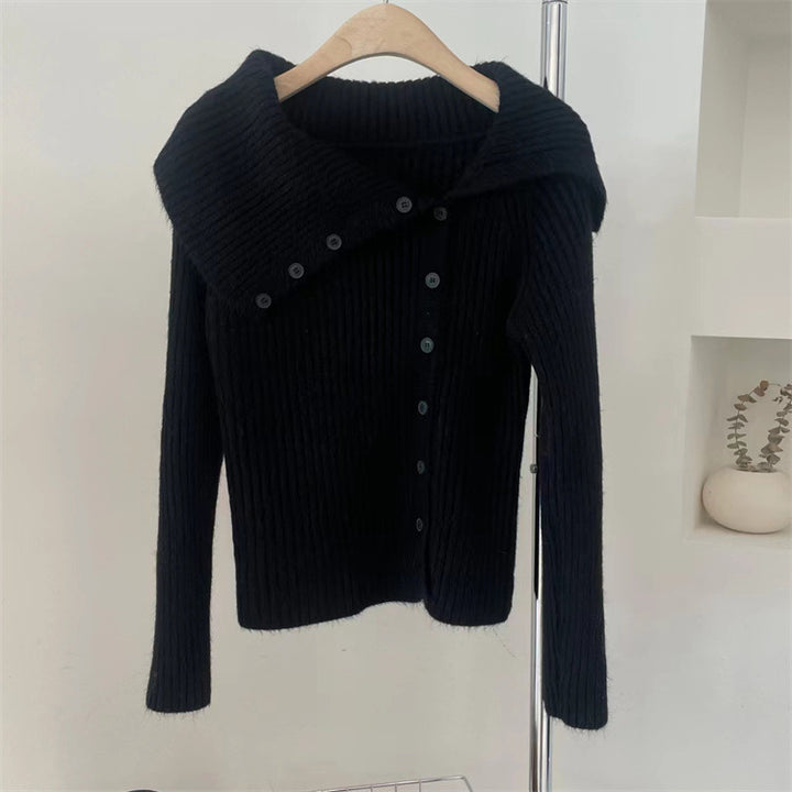 Damen Strickjacke mit schickem Kragen und Knopfdetails Drune