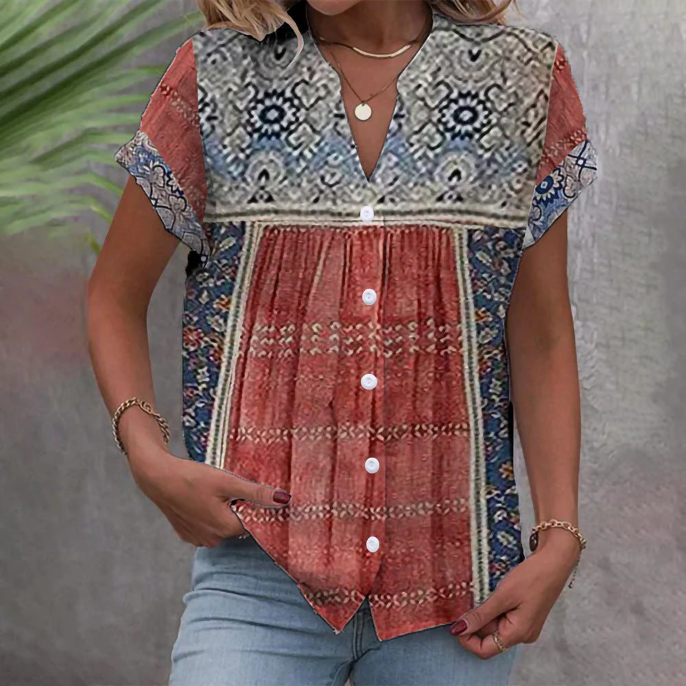 Damen Bluse mit floralem Design und Knopfleiste Drune