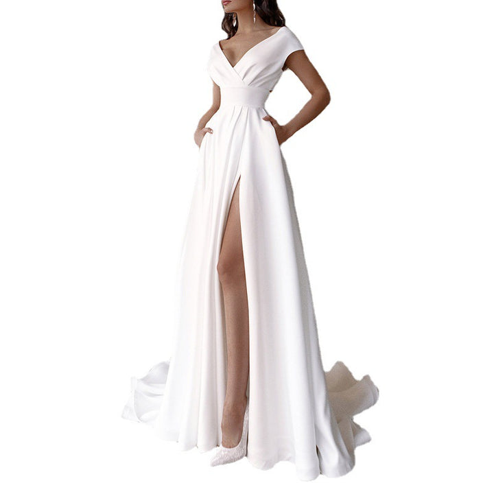 Damen Elegantes Cocktailkleid mit tiefem V-Ausschnitt und geschwungenem Saum Drune
