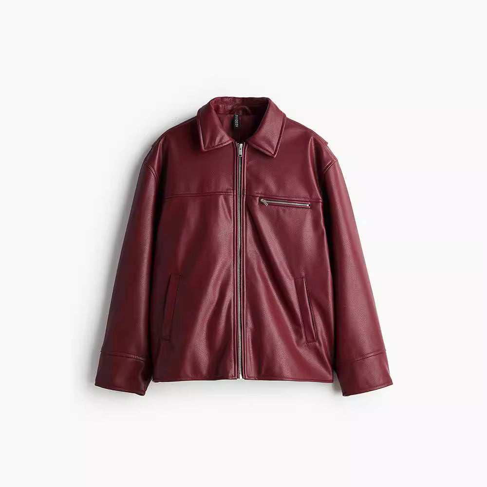 Damen modische Kunstlederjacke mit elastischem Saum und modernem Schnitt Drune
