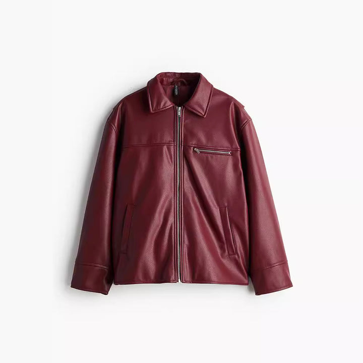 Damen modische Kunstlederjacke mit elastischem Saum und modernem Schnitt Drune