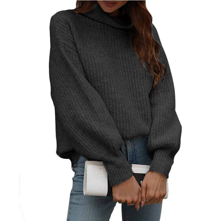 Damen oversized Strickpullover mit lässigem Hohe-Kragen-Design Drune