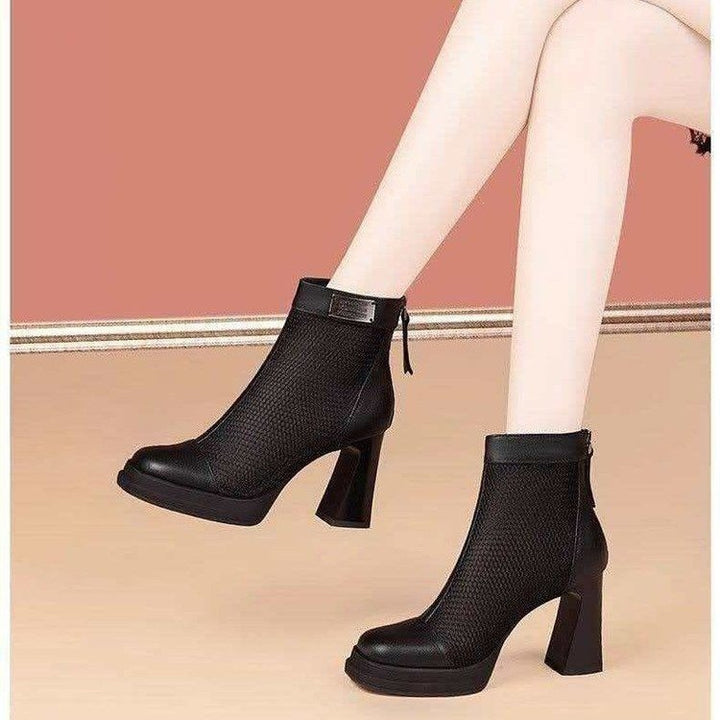 Damen Elegante und modische Stiefeletten mit Netz-Design und Blockabsatz Drune