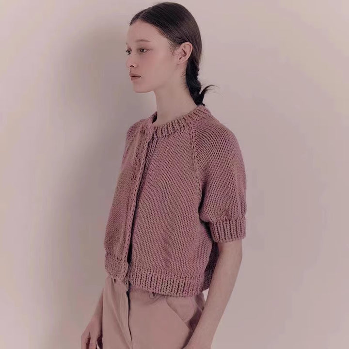 Damen Modischer Strickpullover mit Puffärmeln Drune