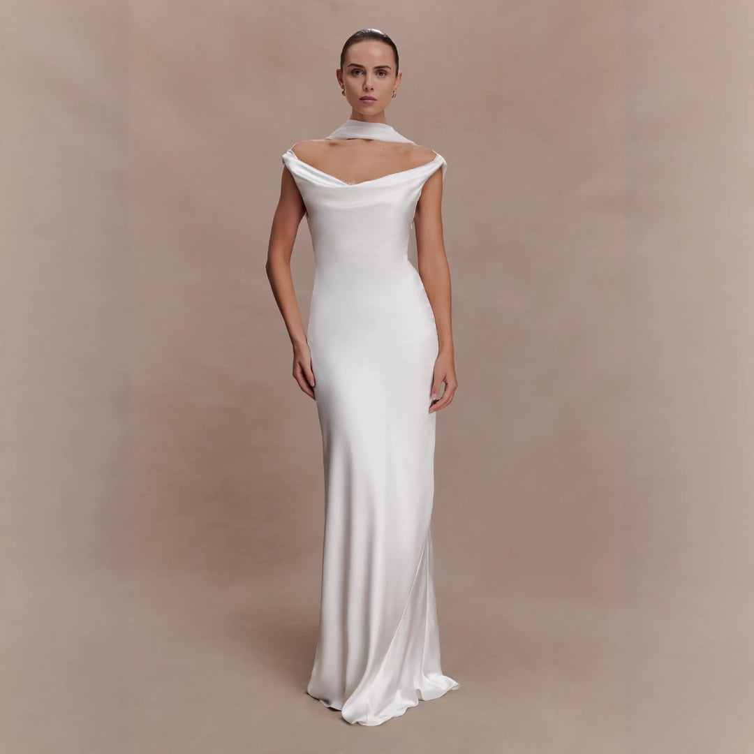 Damen Elegantes Satin-Abendkleid mit schulterfreiem Design Drune