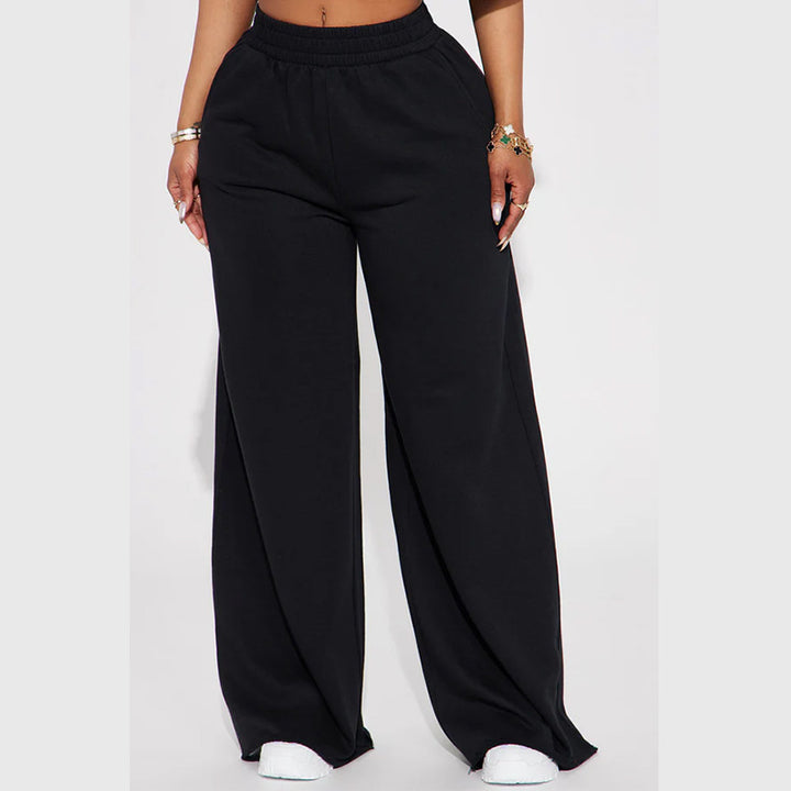 Damen nan High‑Waist Palazzohose aus French-Terry mit weitem Bein, elastischem Komfortbund und offenen Saumkanten Drune