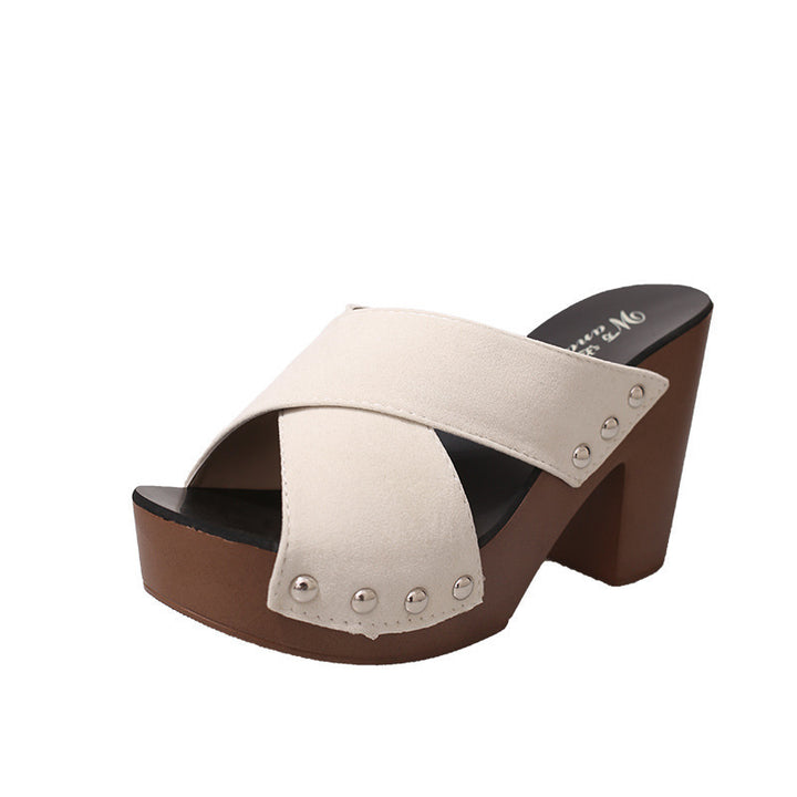 Damen Trendige Plattform-Pantoletten mit Cross-Band-Design Drune