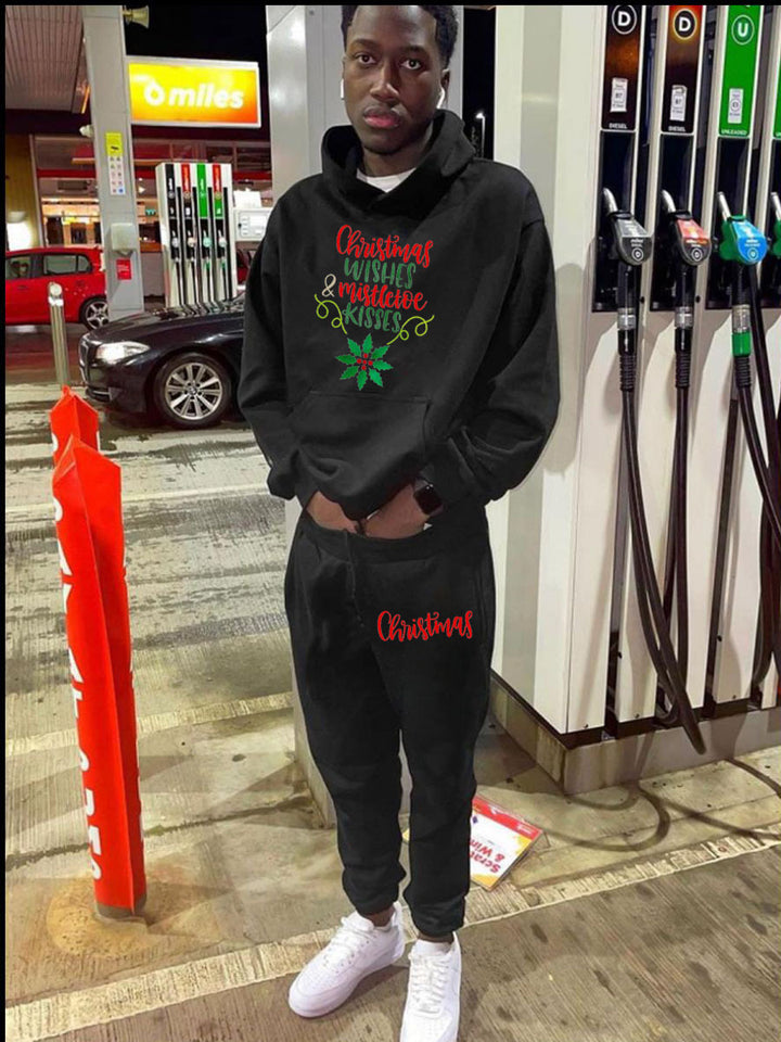 Herren Kuschel-Hoodie und Jogginghose Set mit festlichem Weihnachtsmotiv Drune