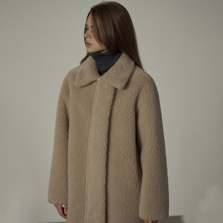 Damen elegante Lederjacke mit Teddyfutter Drune