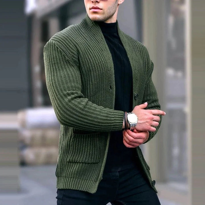 Herren Grobstrick-Cardigan mit Schalkragen und aufgesetzten Taschen Drune