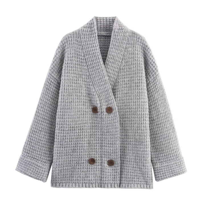 Damen lässige Strickjacke mit weitem Schnitt und dekorativen Knöpfen Drune