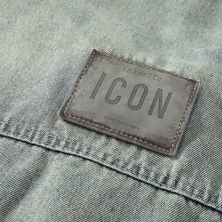 Herren Lässige Denim-Weste mit integriertem Sweatshirt-Ärmel und großen Pattentaschen Drune