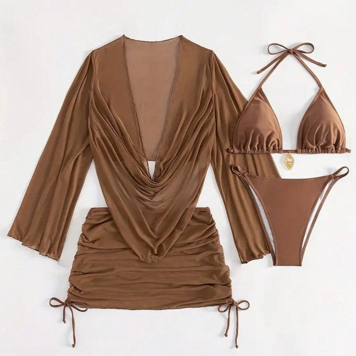 Damen Bikini-Set mit raffinierter Wickelbluse und halbtransparentem Rock Drune