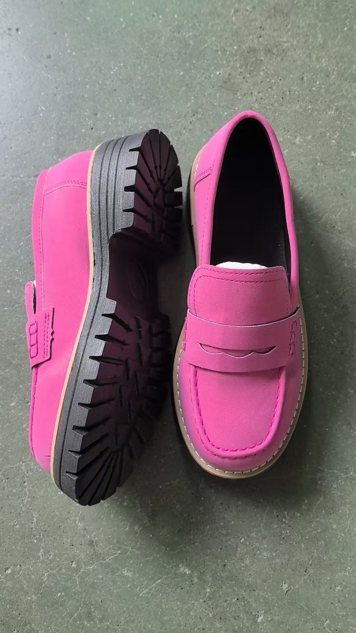 Damen lässiger Chunky-Loafer mit grober Profilsohle gepolstertem Komfortfußbett und dekorativem Steg Drune