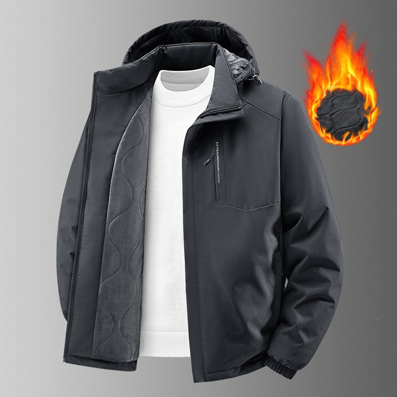 Herren Thermo-Outdoorjacke mit gesteppter Fleece-Innenlage, wind- und wasserabweisender Hülle & Kapuze Drune
