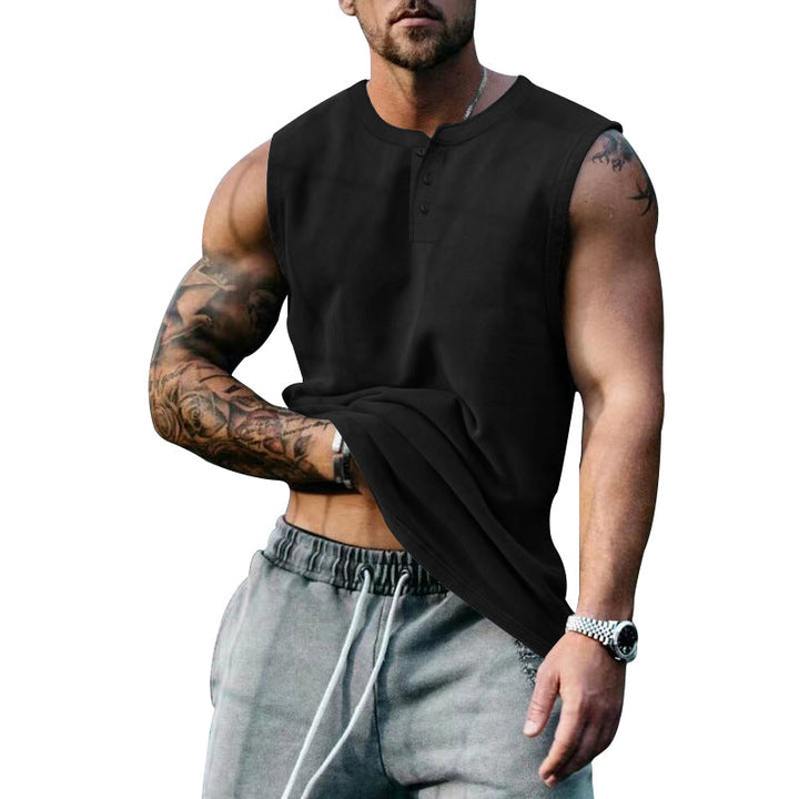 Herren ärmelloses Henley-Shirt mit Knopfleiste und weichem Baumwollmix Drune