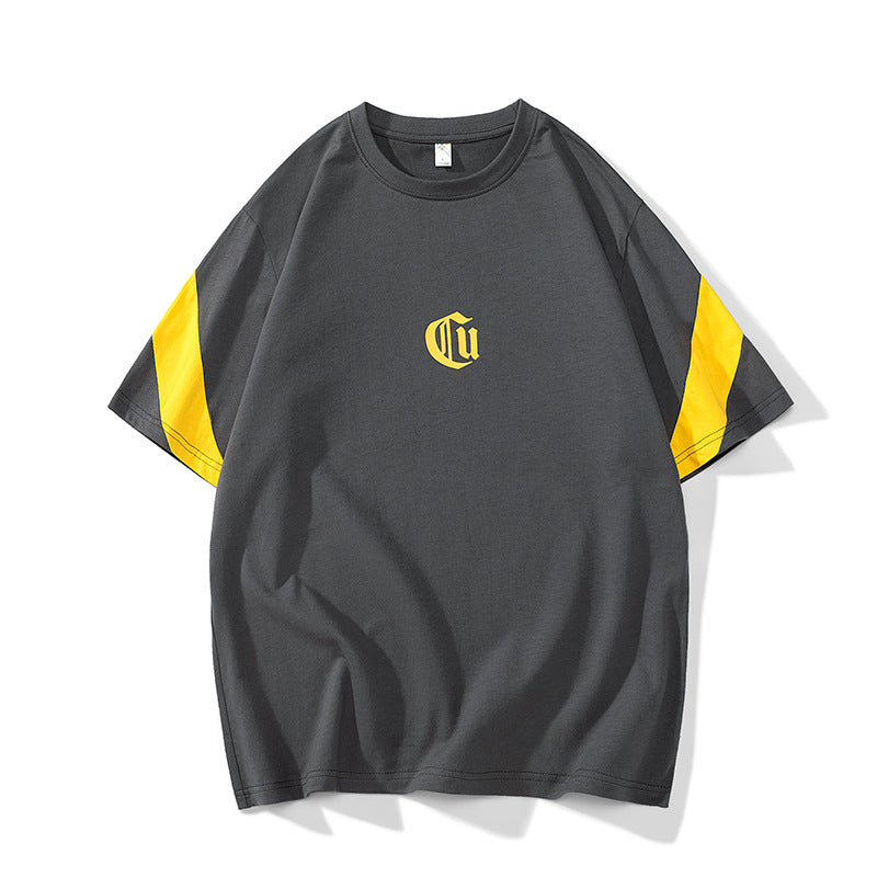 Herren Oversize-Baumwoll-T-Shirt mit Kontrastärmeln und Gothic-Logo Drune