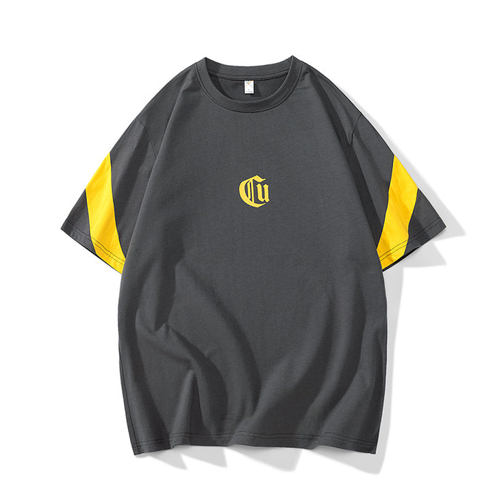 Herren Oversize-Baumwoll-T-Shirt mit Kontrastärmeln und Gothic-Logo Drune