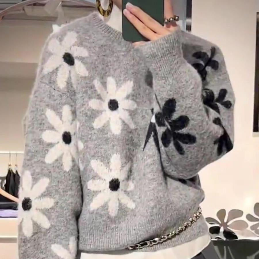 Damen gemütlicher Strickpullover mit floralem Muster und weichem Material Drune