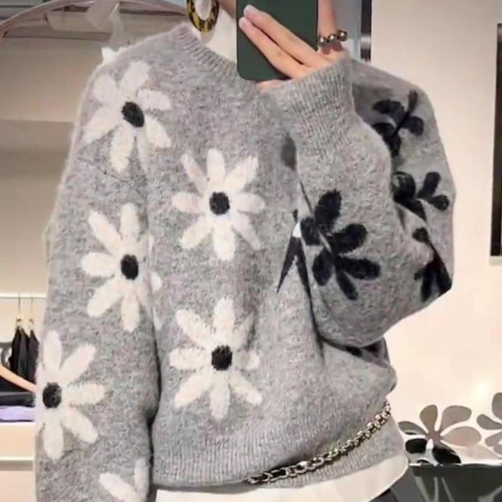 Damen gemütlicher Strickpullover mit floralem Muster und weichem Material Drune
