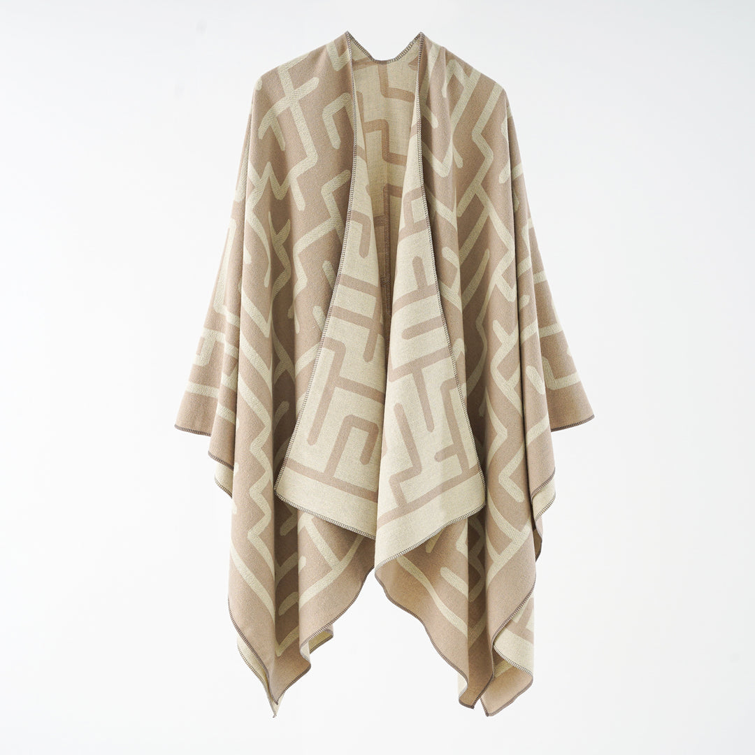 Damen Wendefreundlicher Jacquard-Capeponcho im Oversize mit grafischem Allovermuster Drune