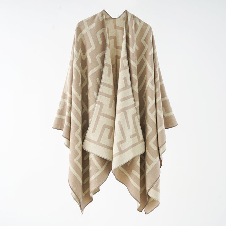 Damen Wendefreundlicher Jacquard-Capeponcho im Oversize mit grafischem Allovermuster Drune