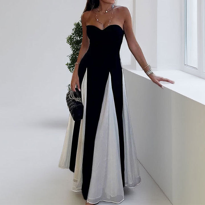 Damen Elegantem Abendkleid mit Herz-Ausschnitt und vertikalen Einsätzen Drune