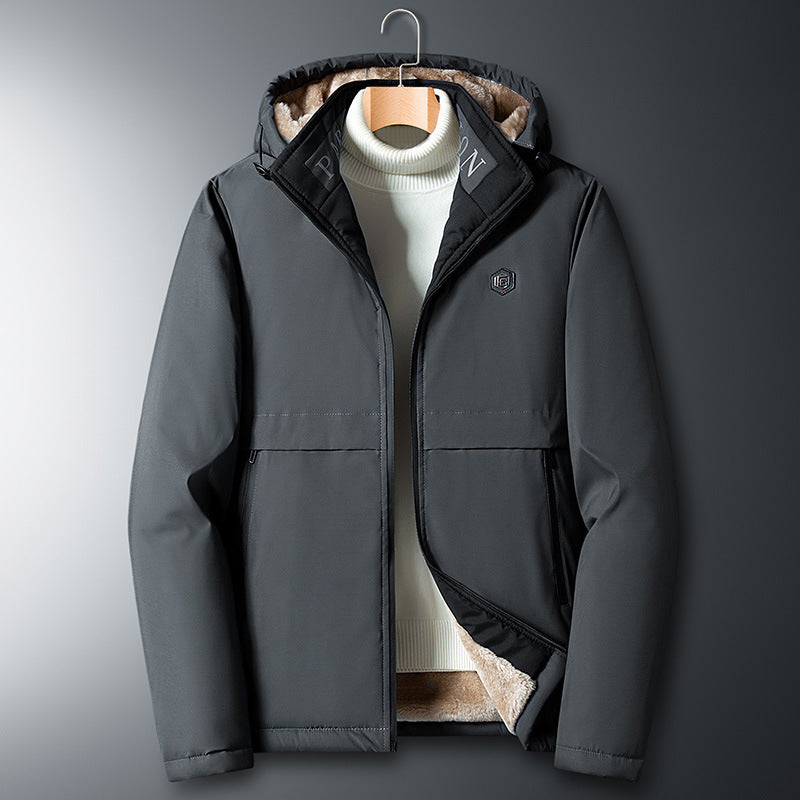 Herren Übergangsjacke mit Teddyfutter, winddichter Außenhülle und Kapuze Drune