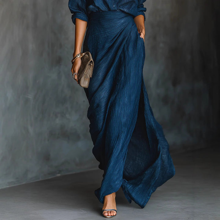 Damen Drapierter Maxi-Rock mit Wickel-Effekt und Crinkle-Textur Drune