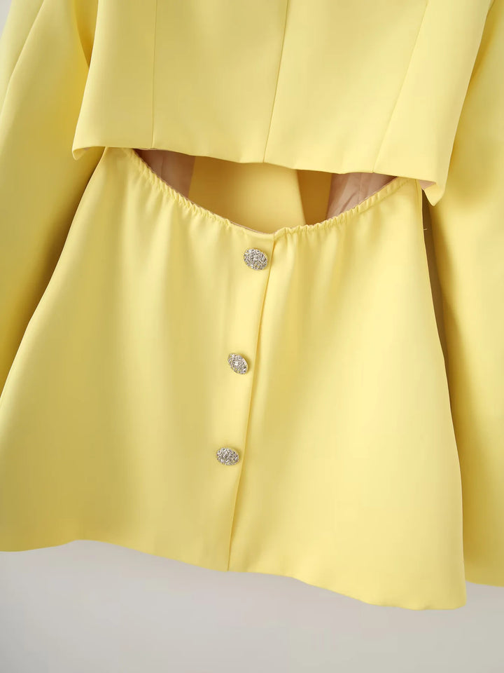 Damen strukturierter Blazer mit eleganten Klappärmel und dekorativem Verschluss Drune