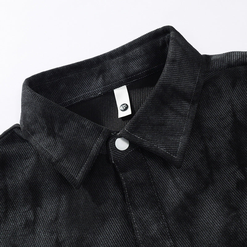 Herren oversized Canvas-Hemdjacke mit Acid‑Wash‑Optik, Druckknopfverschluss und aufgesetzten Fronttaschen Drune