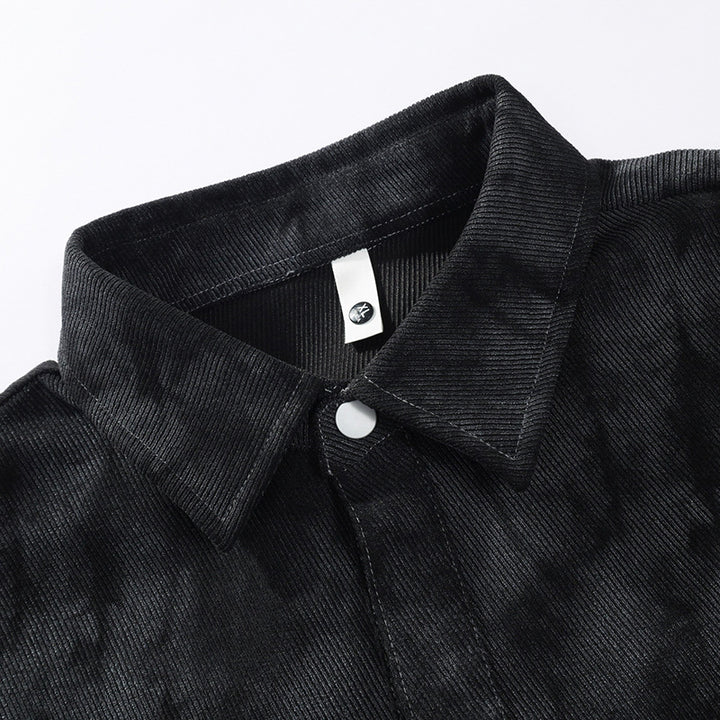 Herren oversized Canvas-Hemdjacke mit Acid‑Wash‑Optik, Druckknopfverschluss und aufgesetzten Fronttaschen Drune
