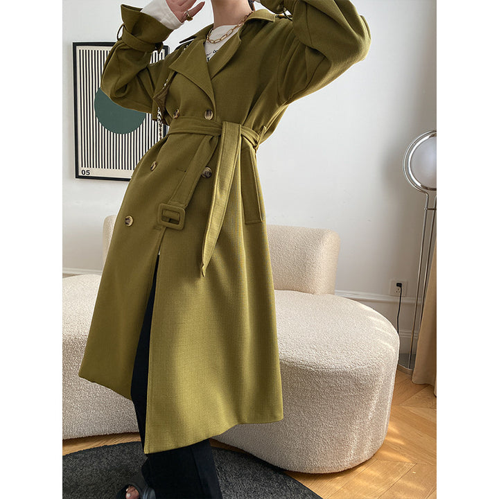 Damen eleganter Trenchcoat mit doppelter Knopfdetail und Taillengürtel Drune
