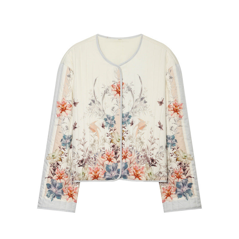 Damen nan gesteppte Blumen-Cardiganjacke mit Rundhals, leichter Wattierung und durchgehender Druckknopfleiste Drune
